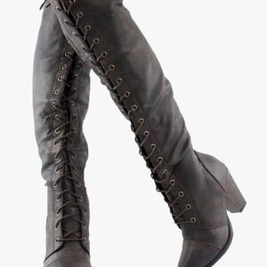 Brown Lace-Up Knee-High Boots